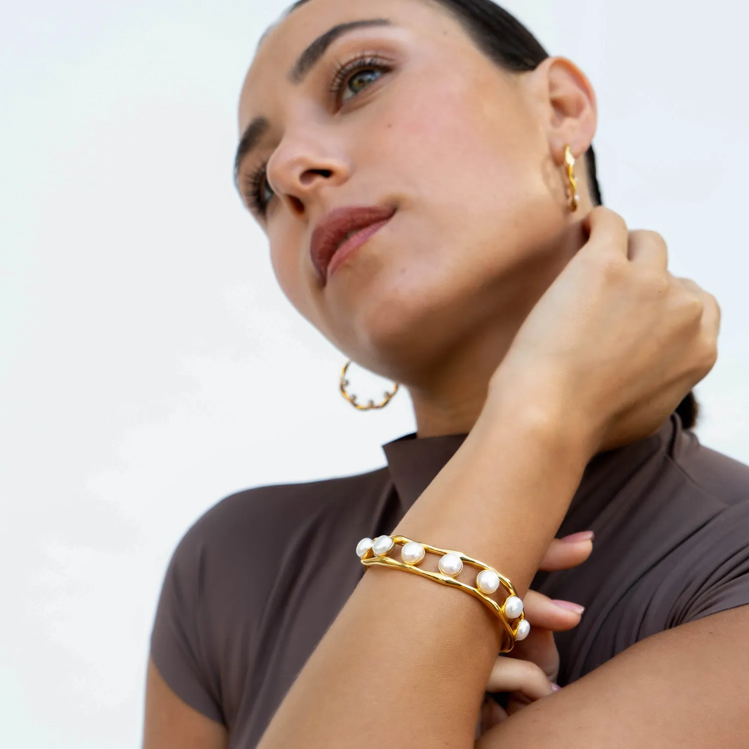 Waterfall White Freshwater Pearl Chunky Bangle