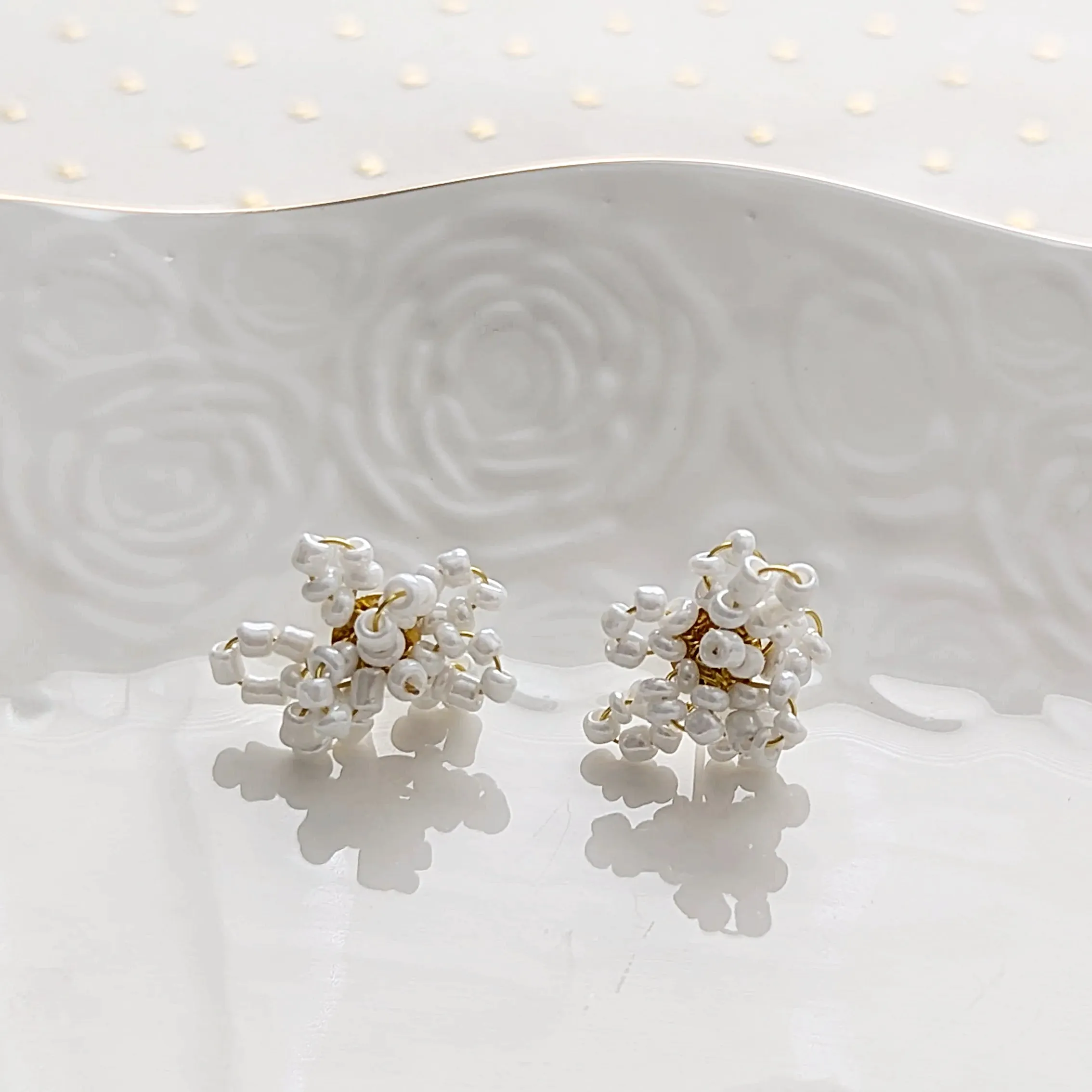 White Floral Wedding Earrings