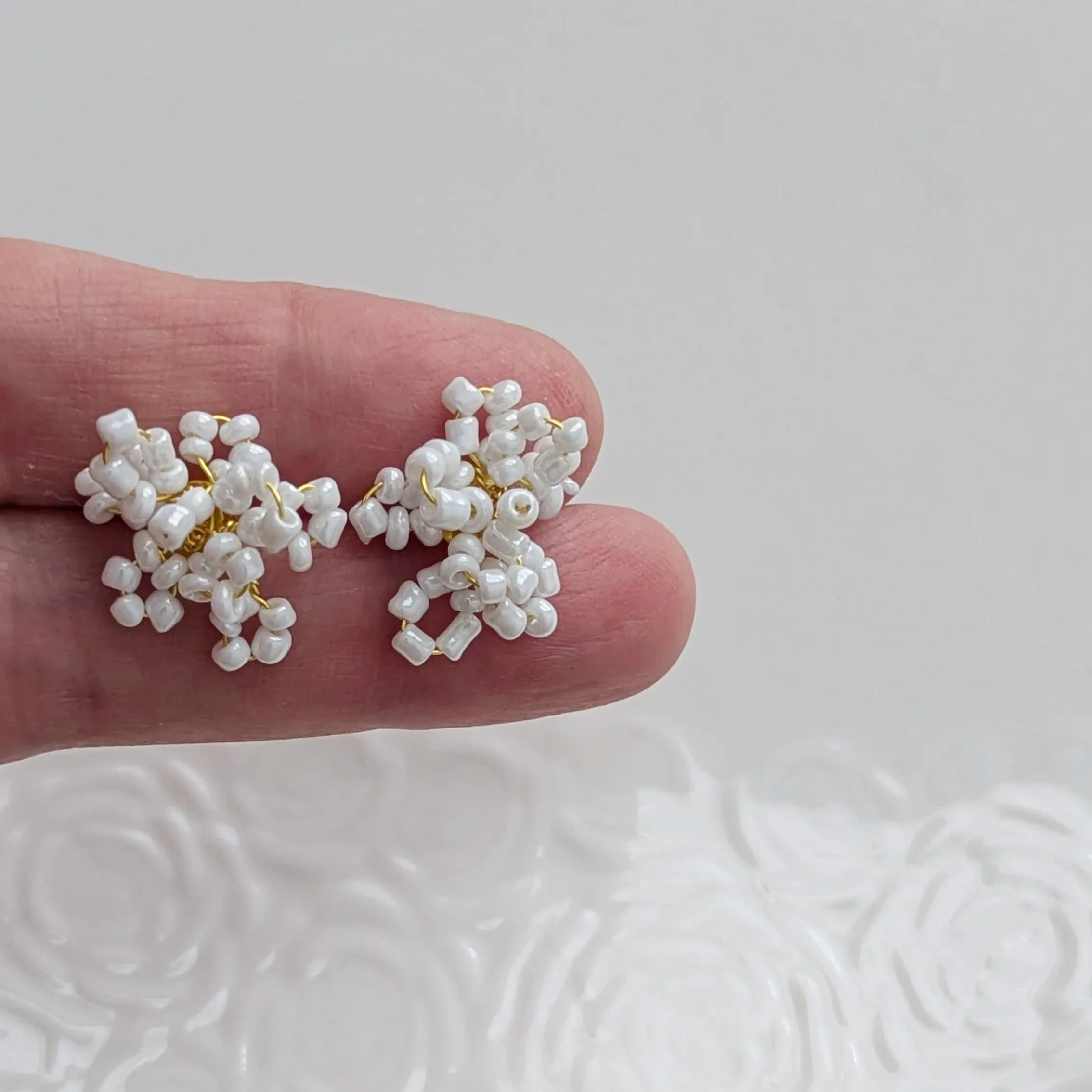 White Floral Wedding Earrings