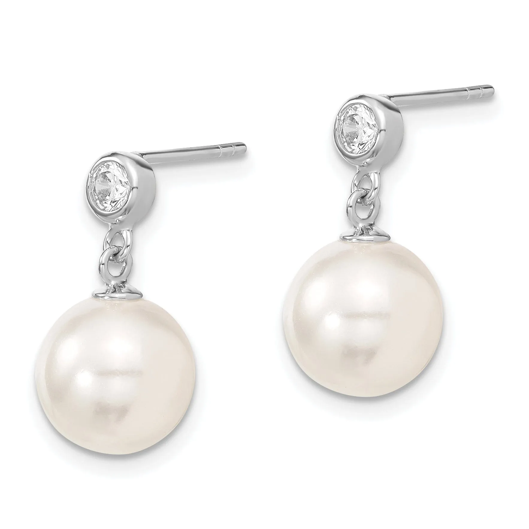 White Pearl and Cubic Zirconia Dangle Earrings