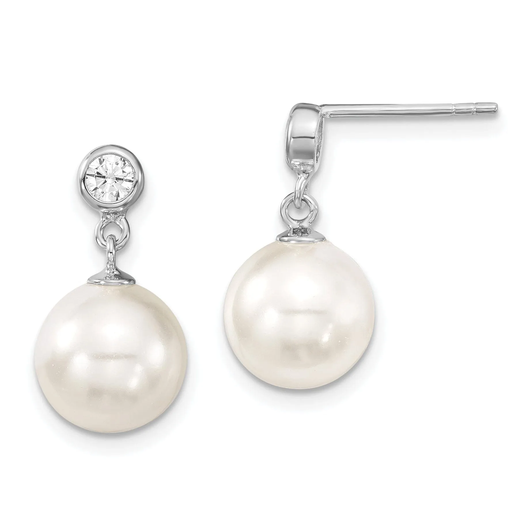 White Pearl and Cubic Zirconia Dangle Earrings