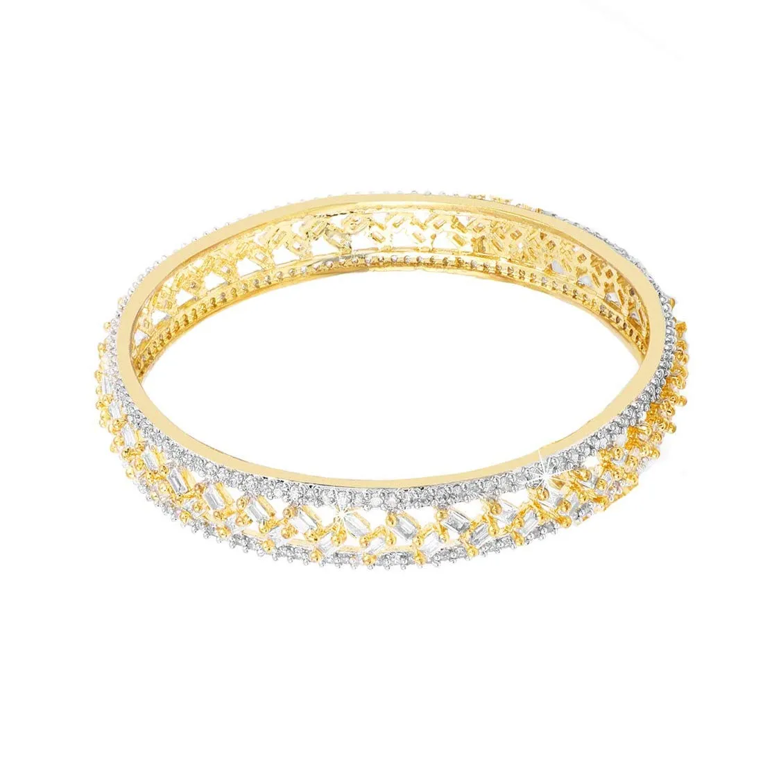 Yellow Chimes Classic Design 1 Pcs White AD/American Diamond Studded 18k Gold Plated Handcrafted Bangle for Women & Girls (2.8)