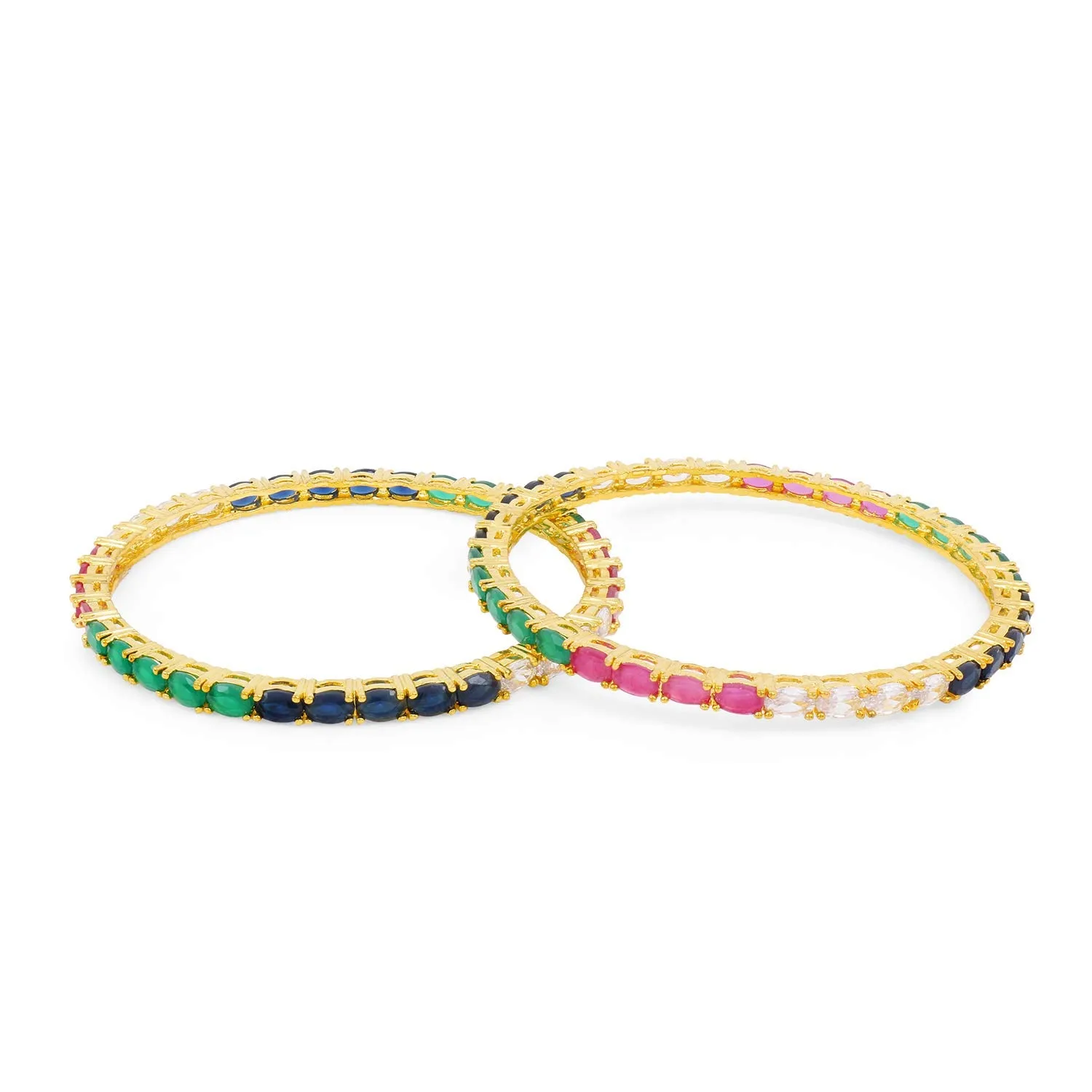 Yellow Chimes Elegant Multicolor AD/American Diamond Studded 18k Gold Plated Classic 2 PCs Handcrafted Bangles Set for Women & Girls (2.4)