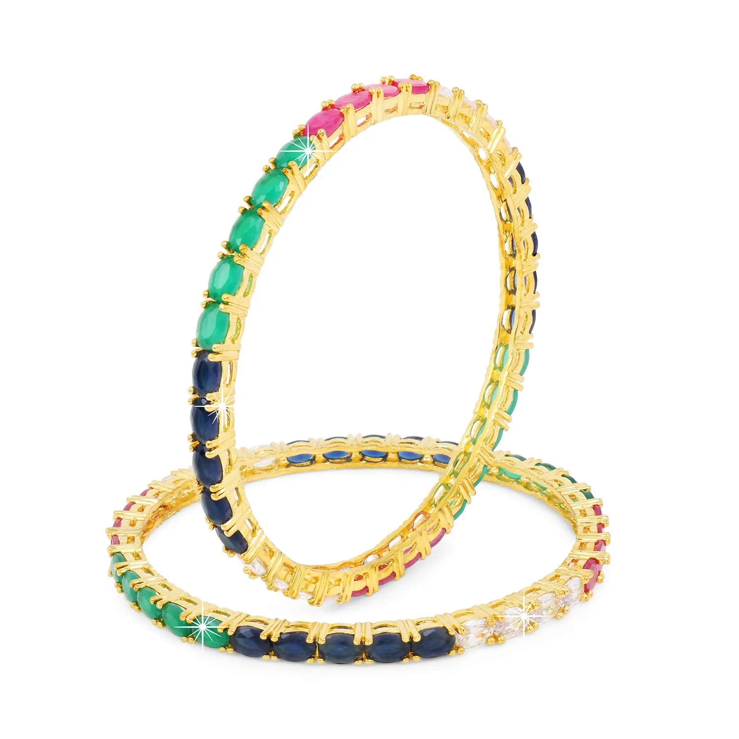 Yellow Chimes Elegant Multicolor AD/American Diamond Studded 18k Gold Plated Classic 2 PCs Handcrafted Bangles Set for Women & Girls (2.4)