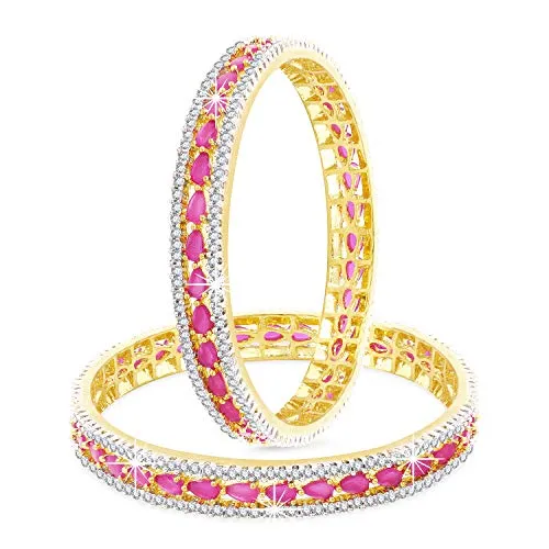 Yellow Chimes Elegant Pink AD/American Diamond Studded 18k Gold Plated Designer Handcrafted 2 PCs Bangles Set for Women & Girls (2.4)