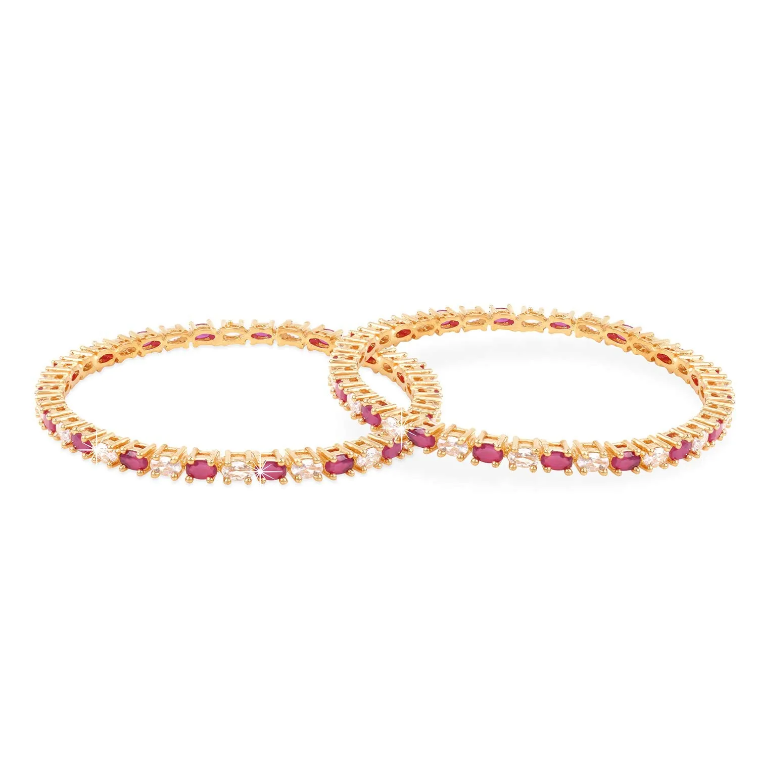 Yellow Chimes Elegant Pink AD/American Diamond Studded 18k Gold Plated Designer Handcrafted 2 PCs Bangles Set for Women & Girls (2.8)