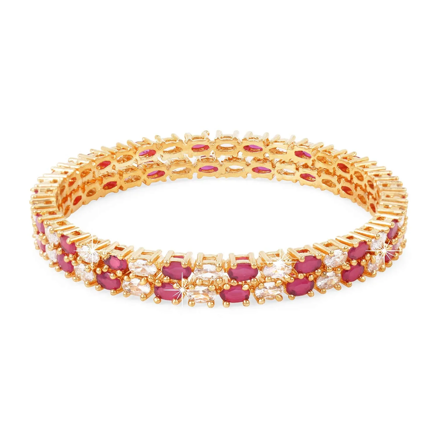 Yellow Chimes Elegant Pink AD/American Diamond Studded 18k Gold Plated Designer Handcrafted 2 PCs Bangles Set for Women & Girls (2.8)